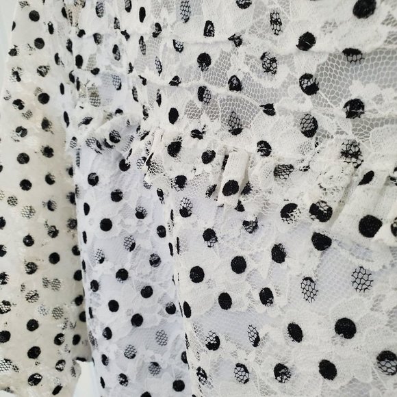 Laura Plus Polka  Dot V Neck Blouse with Lace overlay and ruffled chest … - Picture 4 of 9